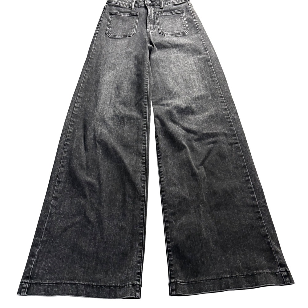 Altar'd State Wide Leg Jeans Faded Black Front Patch Pockets Size 24 High Rise